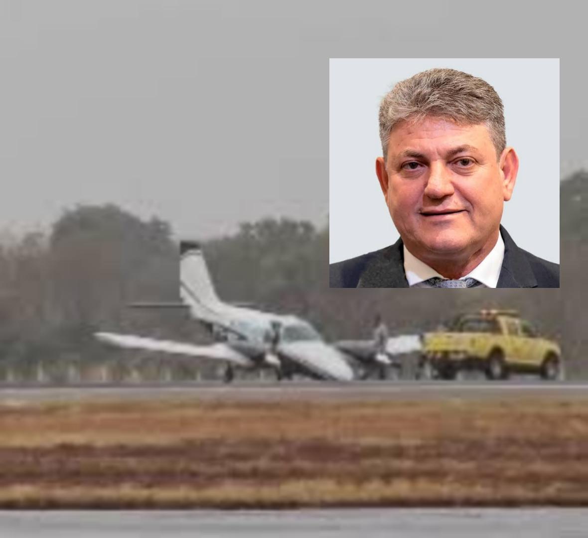 Avião bimotor que pousou de bico em aeroporto de Várzea Grande pertence a deputado.